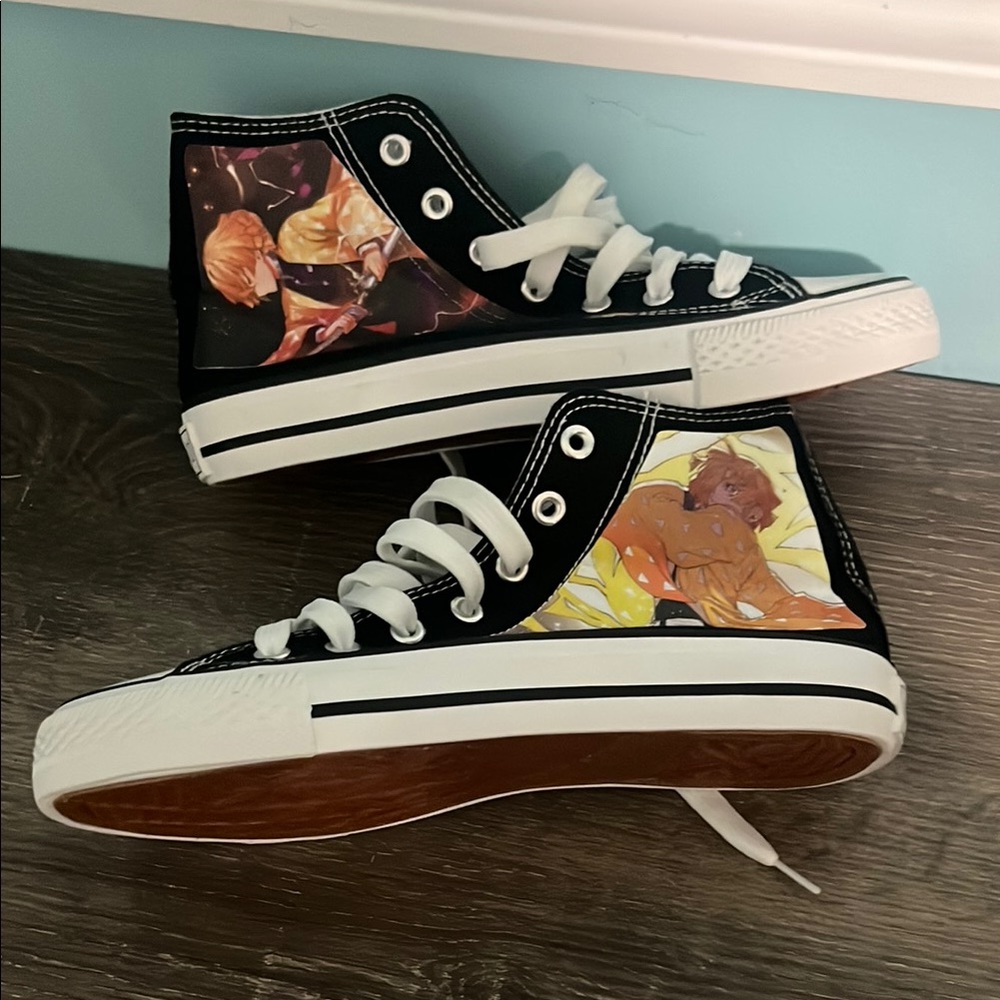 Black High-Top Sneakers with Zenitsu Anime demon slayer